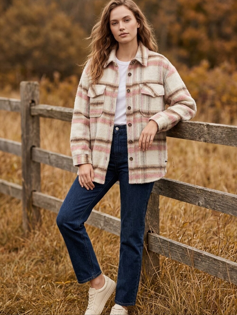 Grace + Karma Plaid Fuzzy Shacket.  Size M